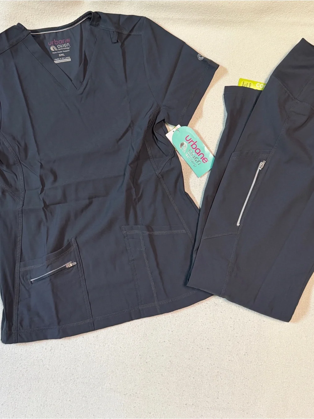 URBANE ALIGN 2 PC women's scrub set short sleeve top + pants -Charcoal XS PETITE - Picture 2 of 11
